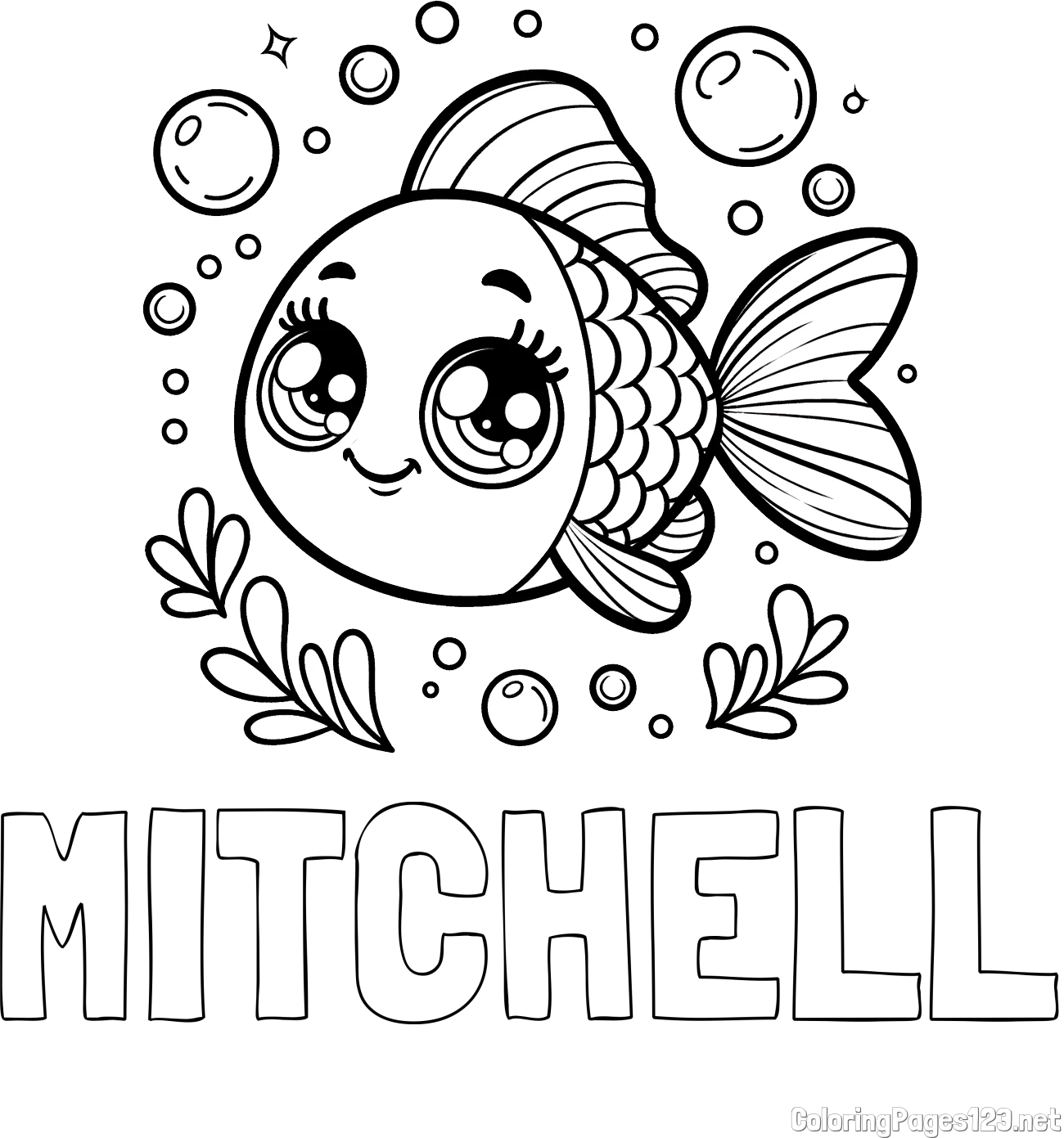 MITCHELL Coloring Page and Free Coloring Page of an Adorable Fish