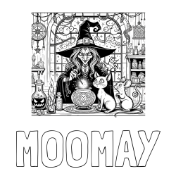 Online Created Coloring Page - MOOMAY Coloring Page and Coloring Page of an Evil Witch, a Cat, and a Mouse