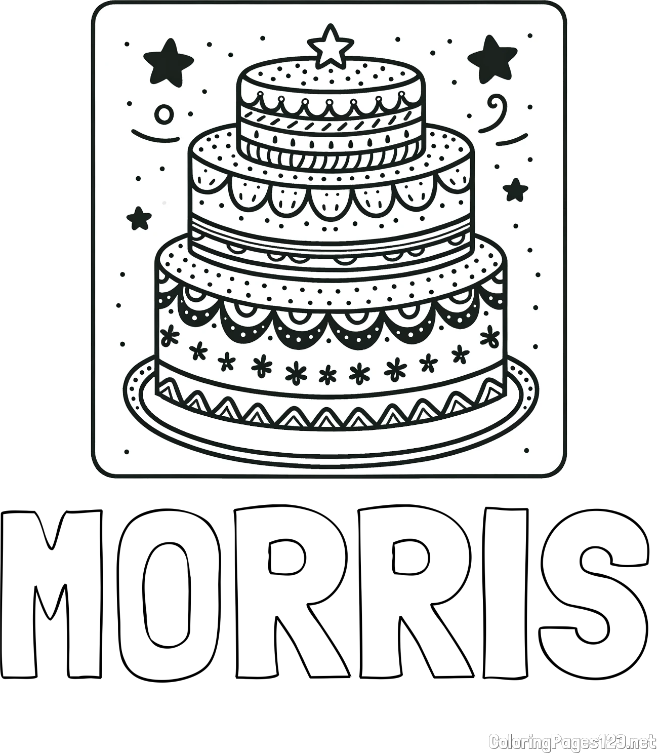 MORRIS Coloring Page and Big Cake Coloring Page