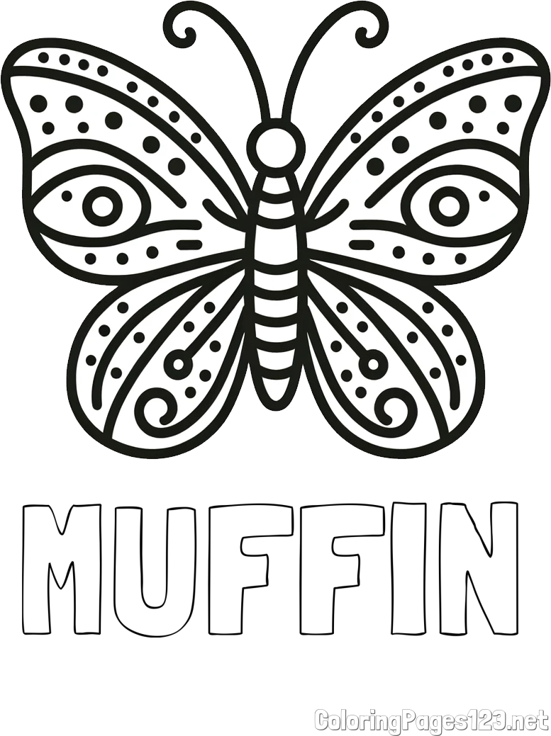 MUFFIN Coloring Page and Butterfly Coloring Page (Simple)