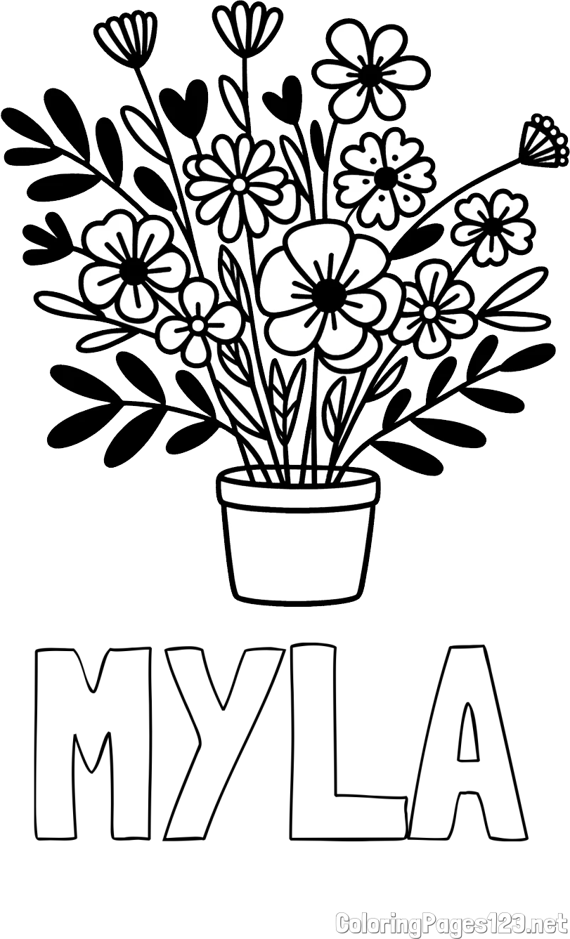 MYLA Coloring Page and Easy Flower Bouquet Coloring Page