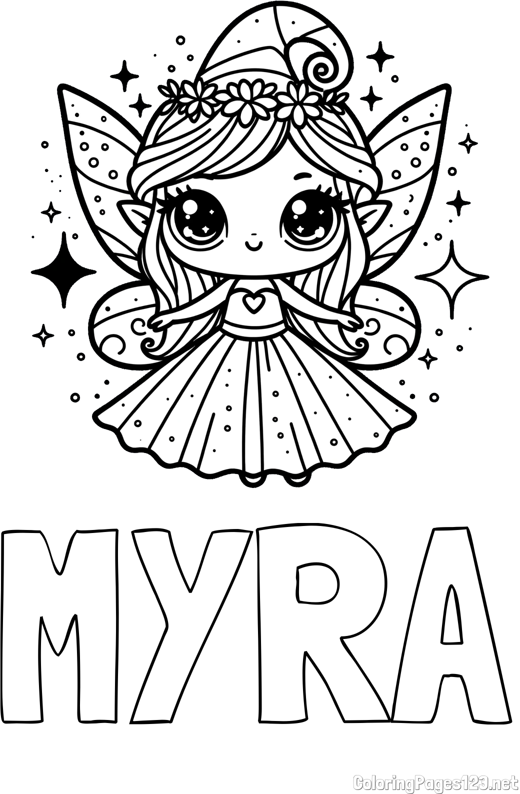 MYRA Coloring Page and Coloring Page of Adorable Magical Fairy