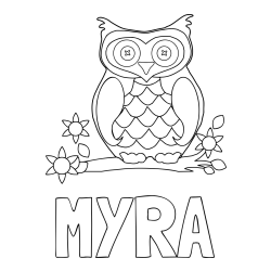 Online Created Coloring Page - MYRA Coloring Page and Owl on a Branch Coloring Page