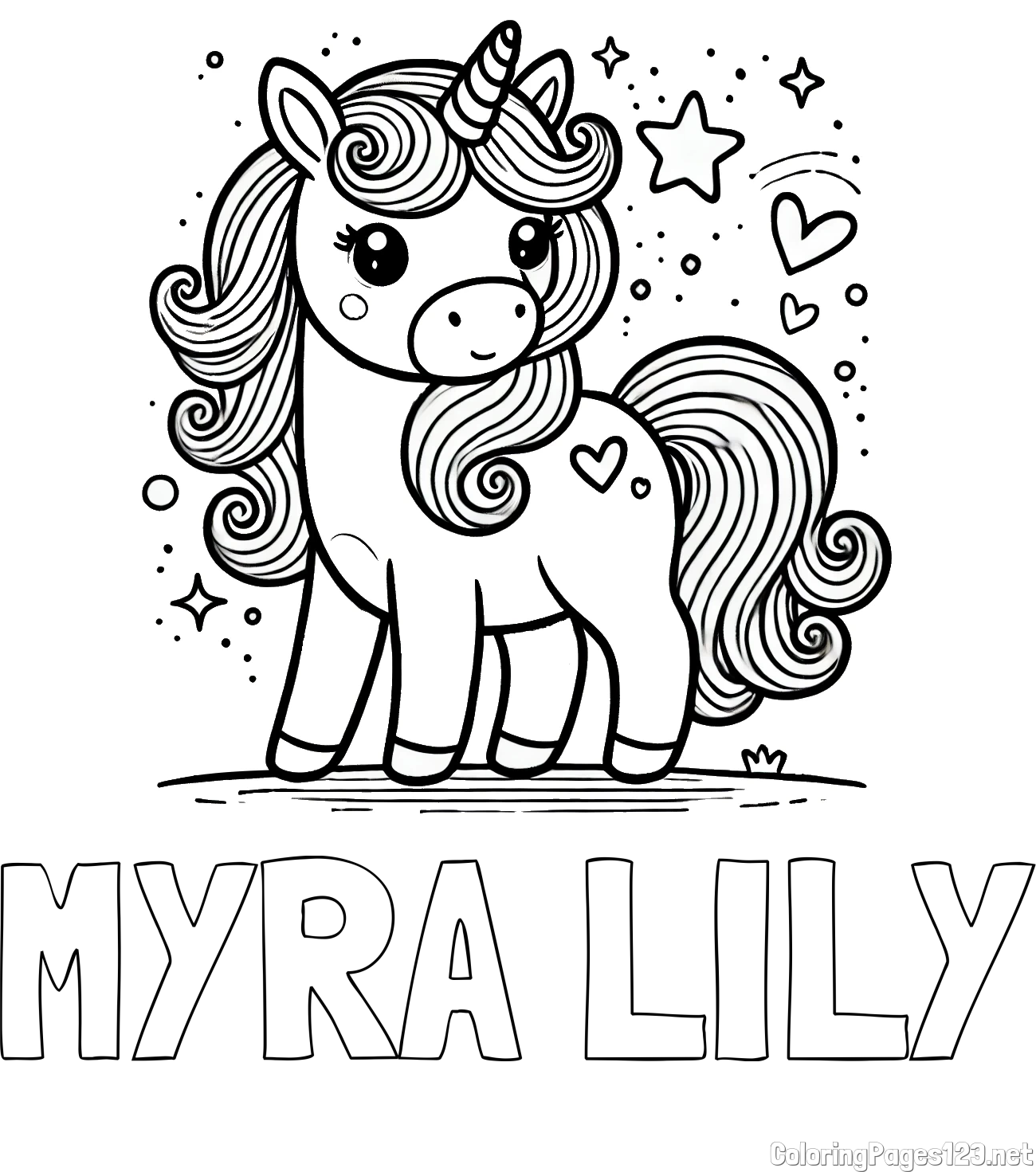 MYRA LILY Coloring Page and Cute Unicorn Coloring Page