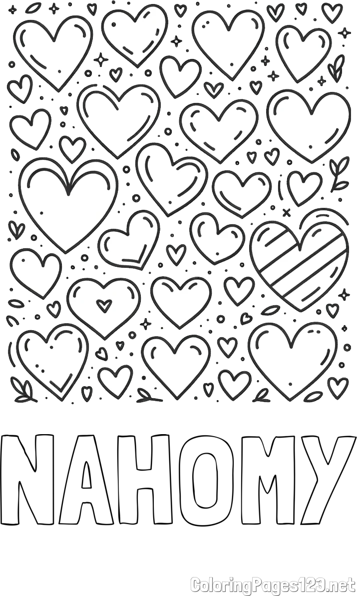 NAHOMY Coloring Page and Children's Coloring Page of Many Hearts