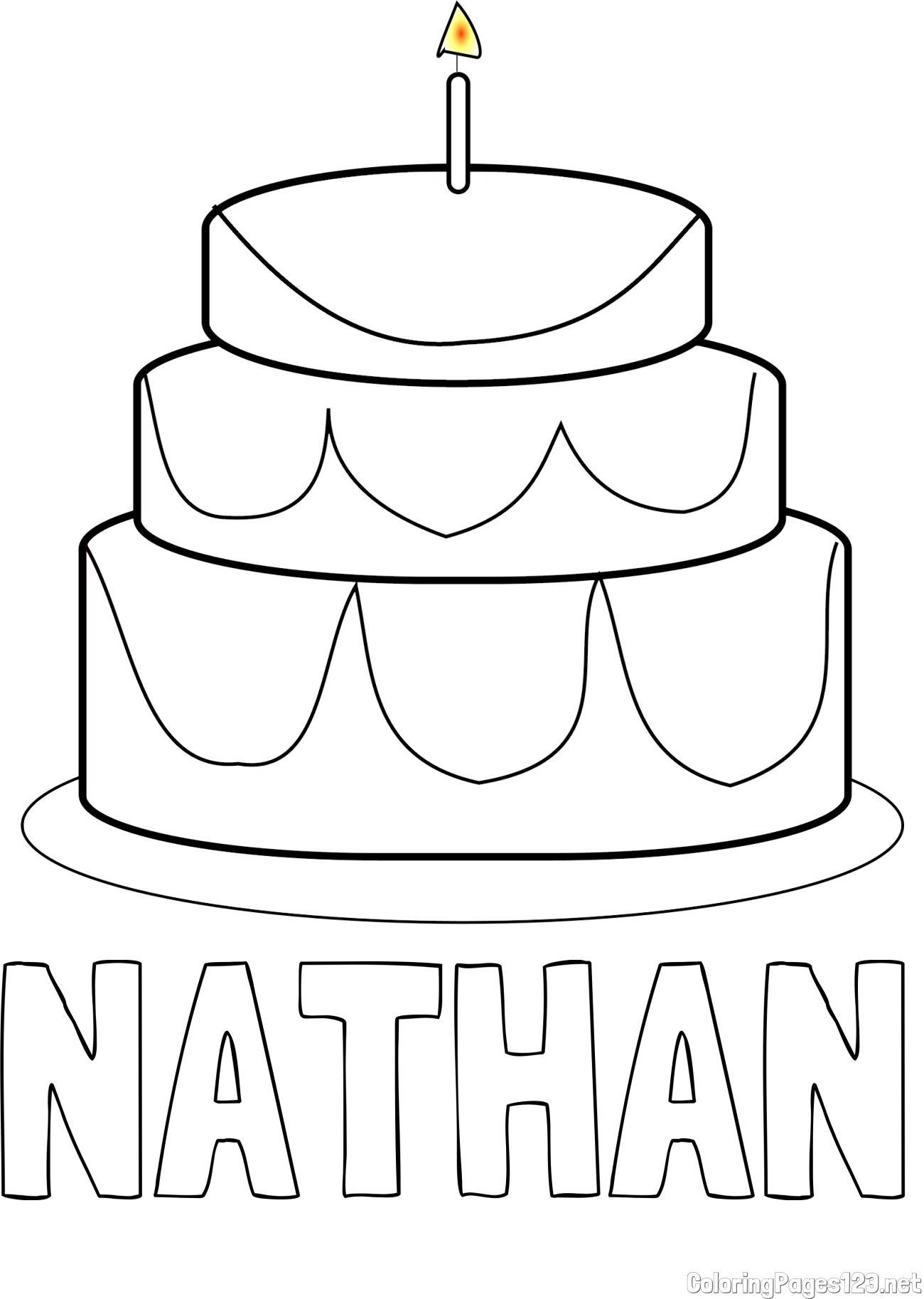 NATHAN Coloring Page and Big Birthday Cake Coloring Page
