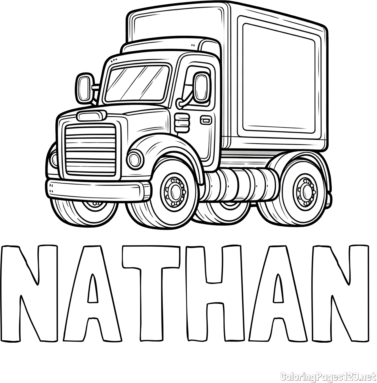 NATHAN Coloring Page and Big Truck Coloring Page