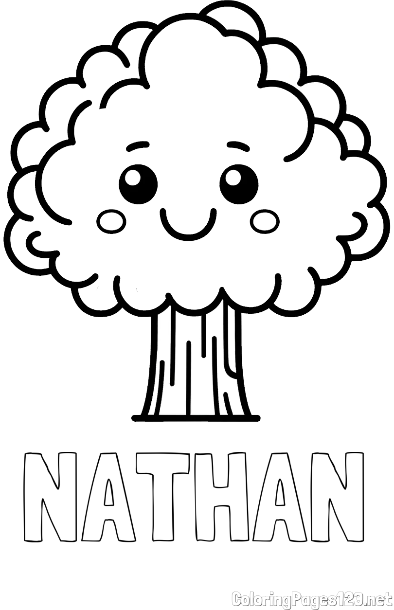 NATHAN Coloring Page and Cute Smiling Tree Coloring Page