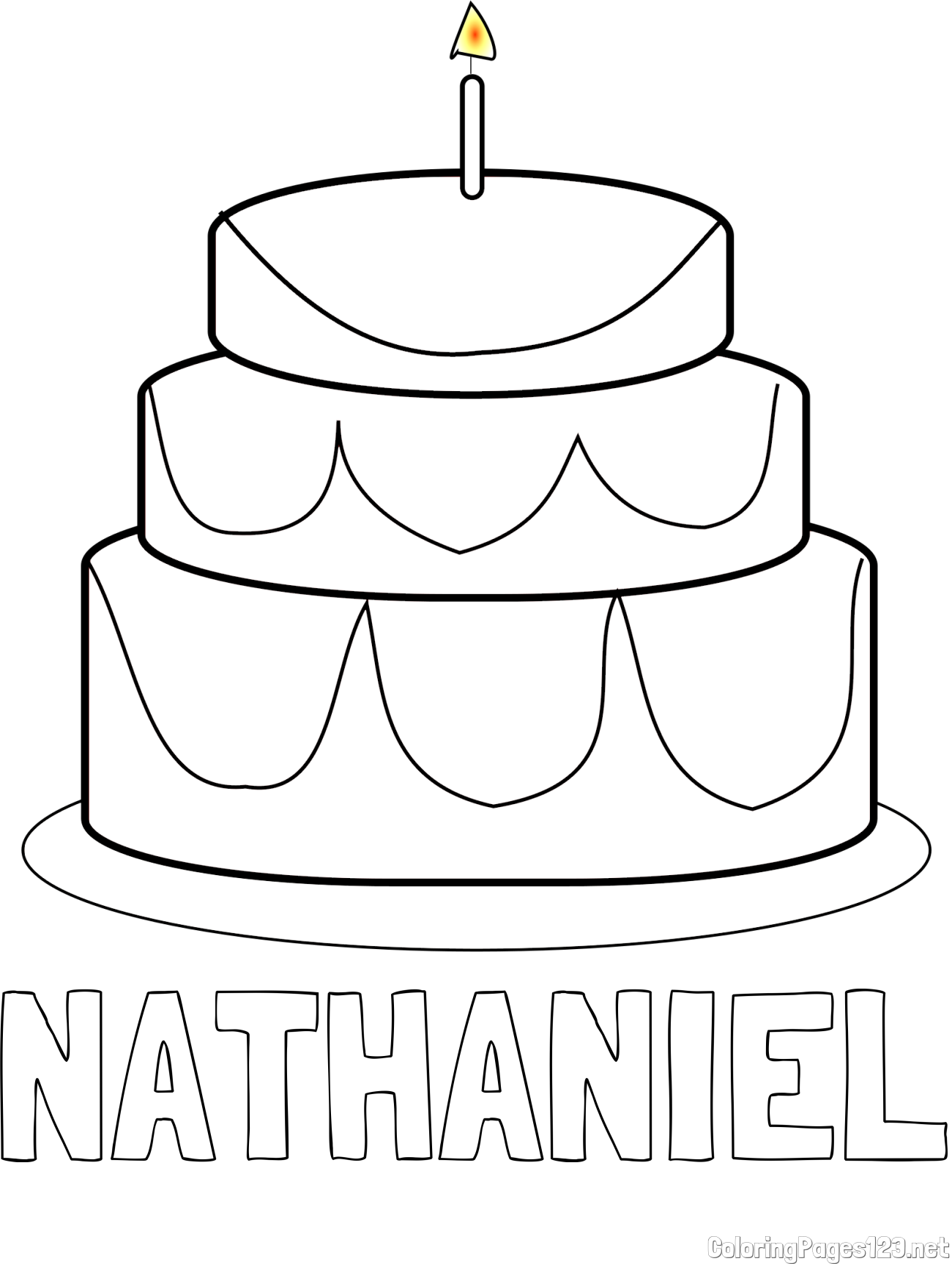 NATHANIEL Coloring Page and Big Birthday Cake Coloring Page