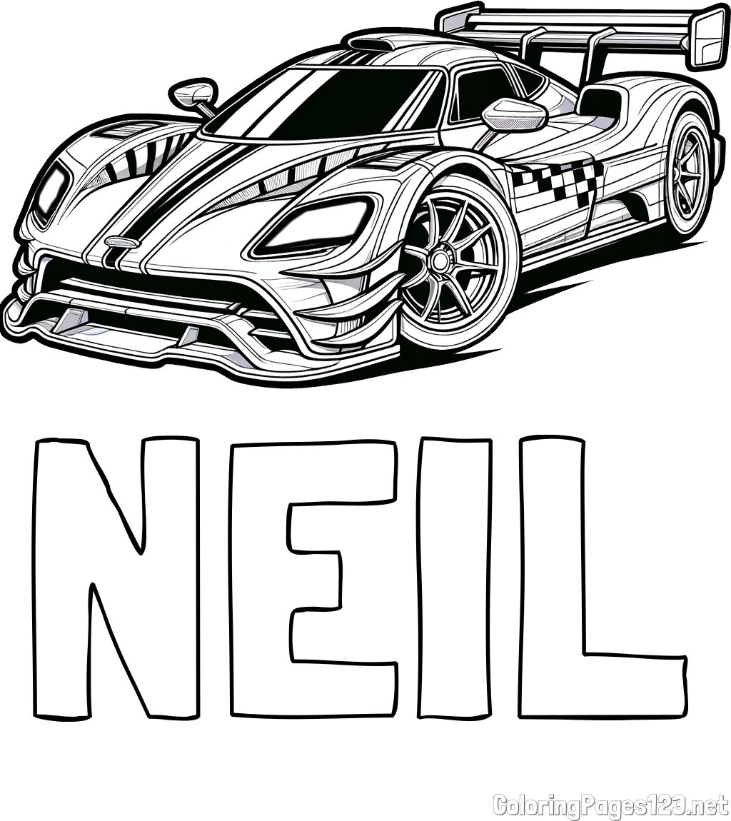 NEIL Coloring Page and Coloring Page of a Futuristic Racing Car