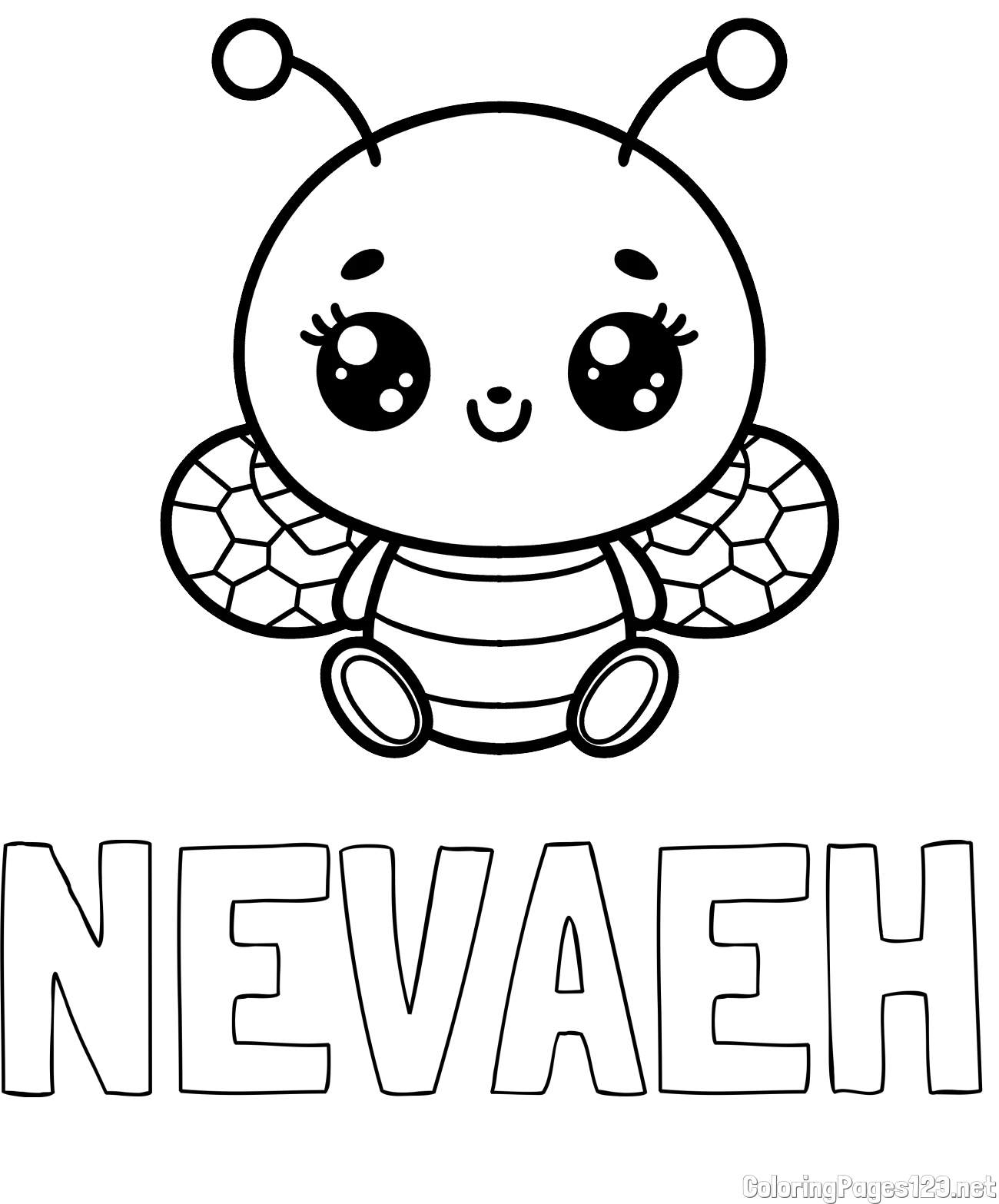 NEVAEH Coloring Page and Children's Coloring Page of a Cute Bee
