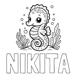 Online Created Coloring Page - NIKITA Coloring Page and Cute Seahorse Coloring Page
