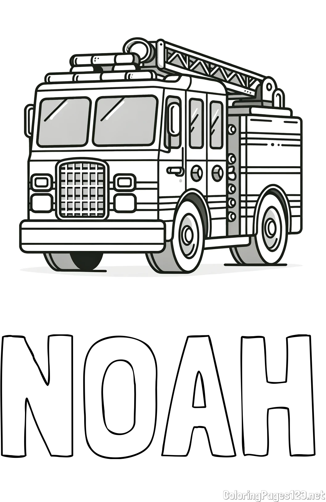 NOAH Coloring Page and Coloring Page of a Big Fire Truck