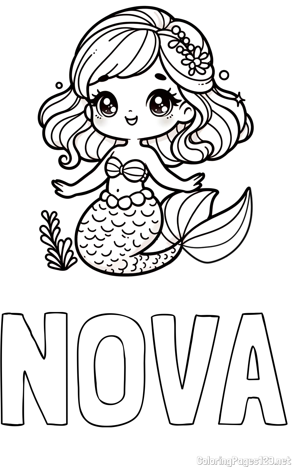 NOVA Coloring Page alongside Coloring Page of a Charming Mermaid