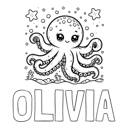 Online Created Coloring Page - OLIVIA Coloring Page and Coloring Page of an Octopus in the Sea