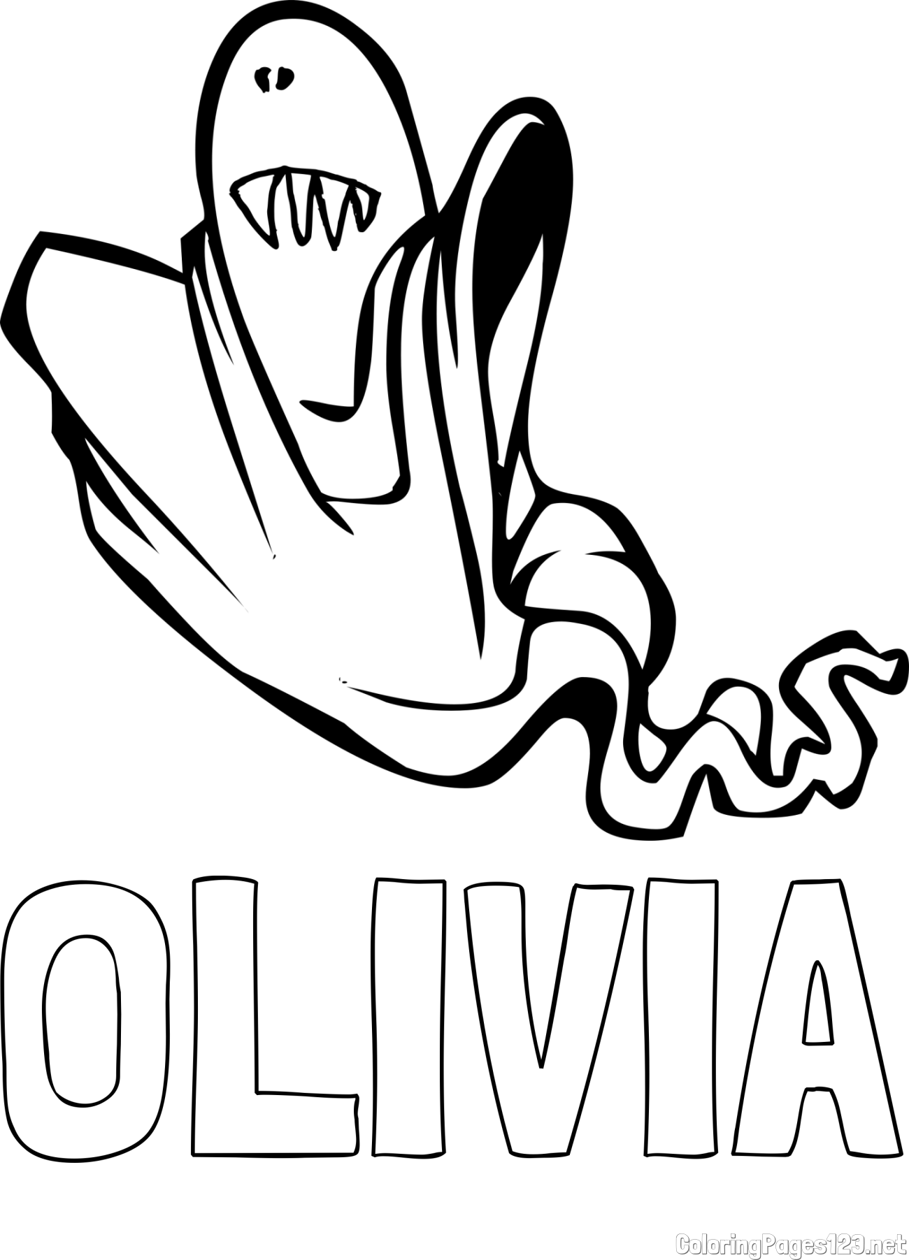 OLIVIA Coloring Page and Funny Ghost Coloring Page for Kids