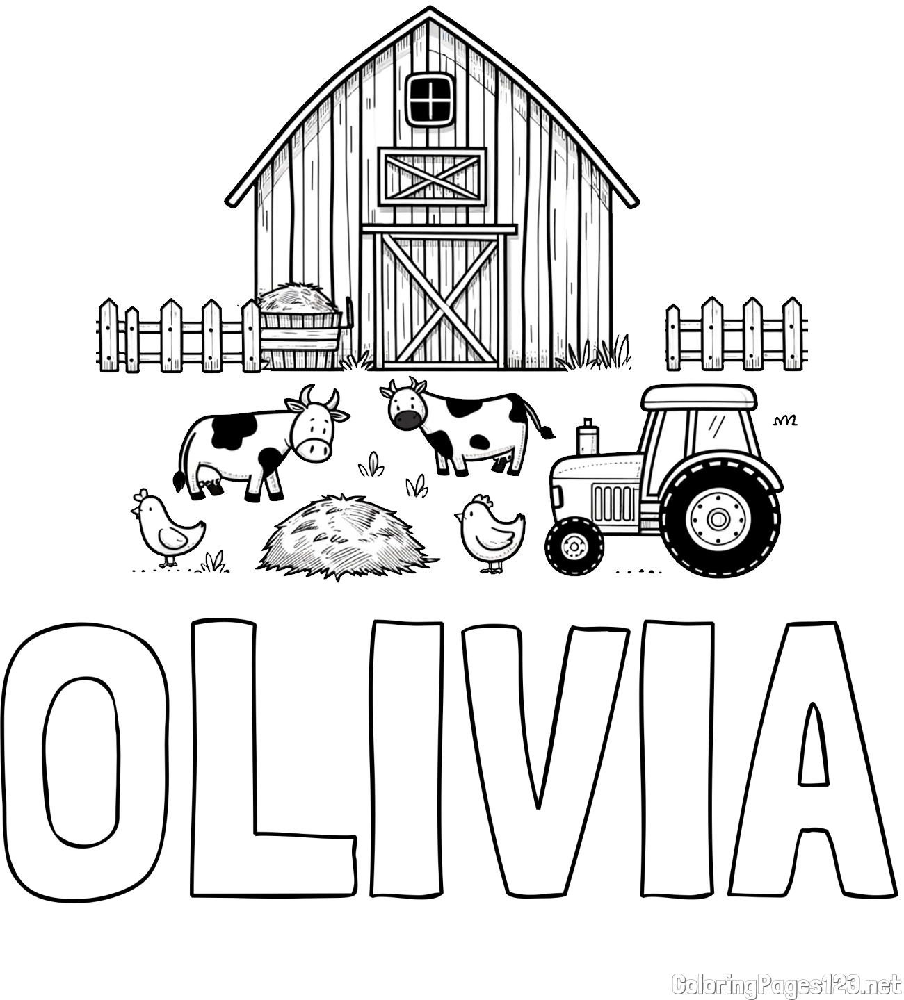 OLIVIA Coloring Page and Kids Farm Coloring Page