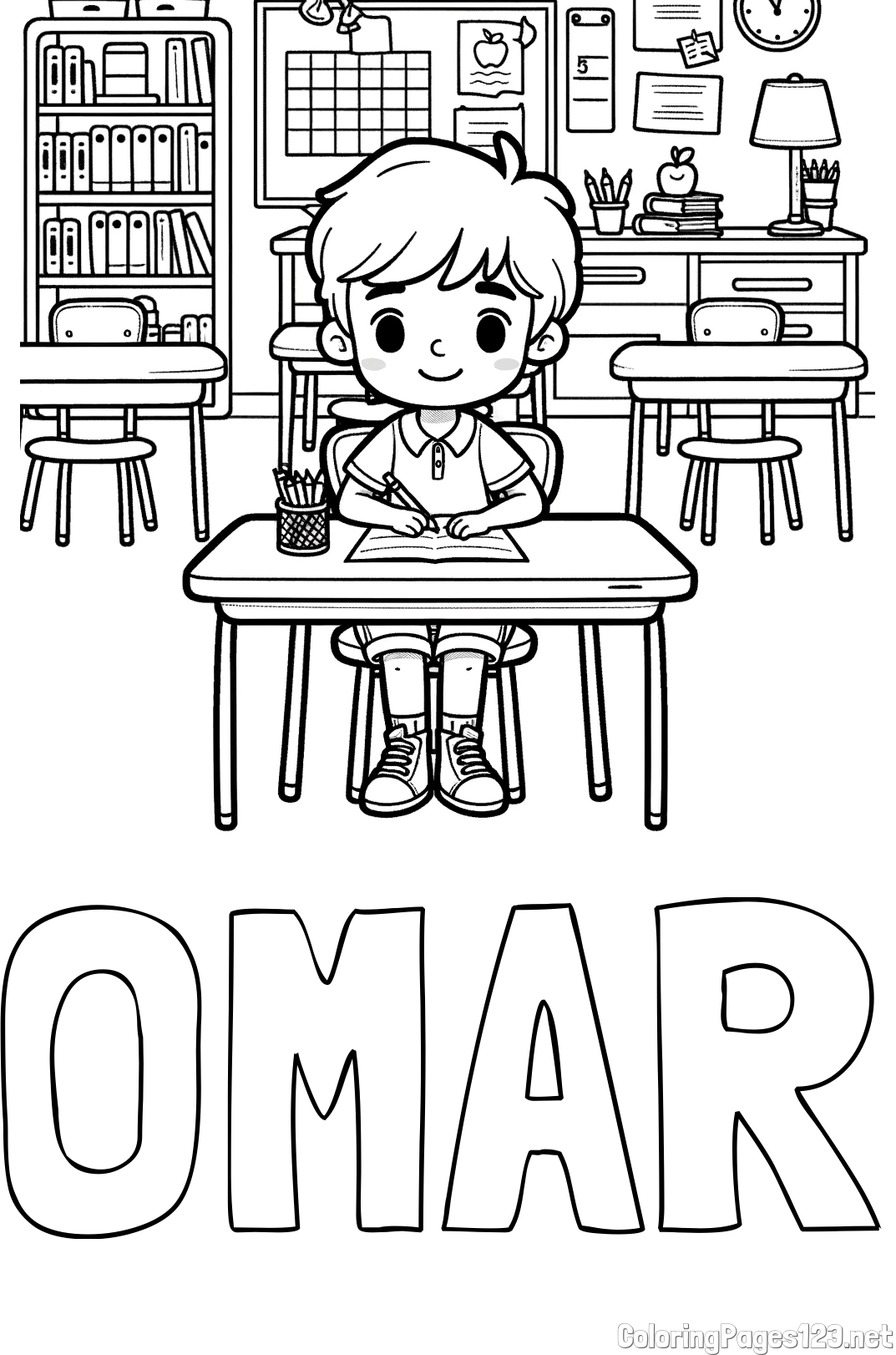 OMAR Coloring Page and Cute Student in Class Coloring Page
