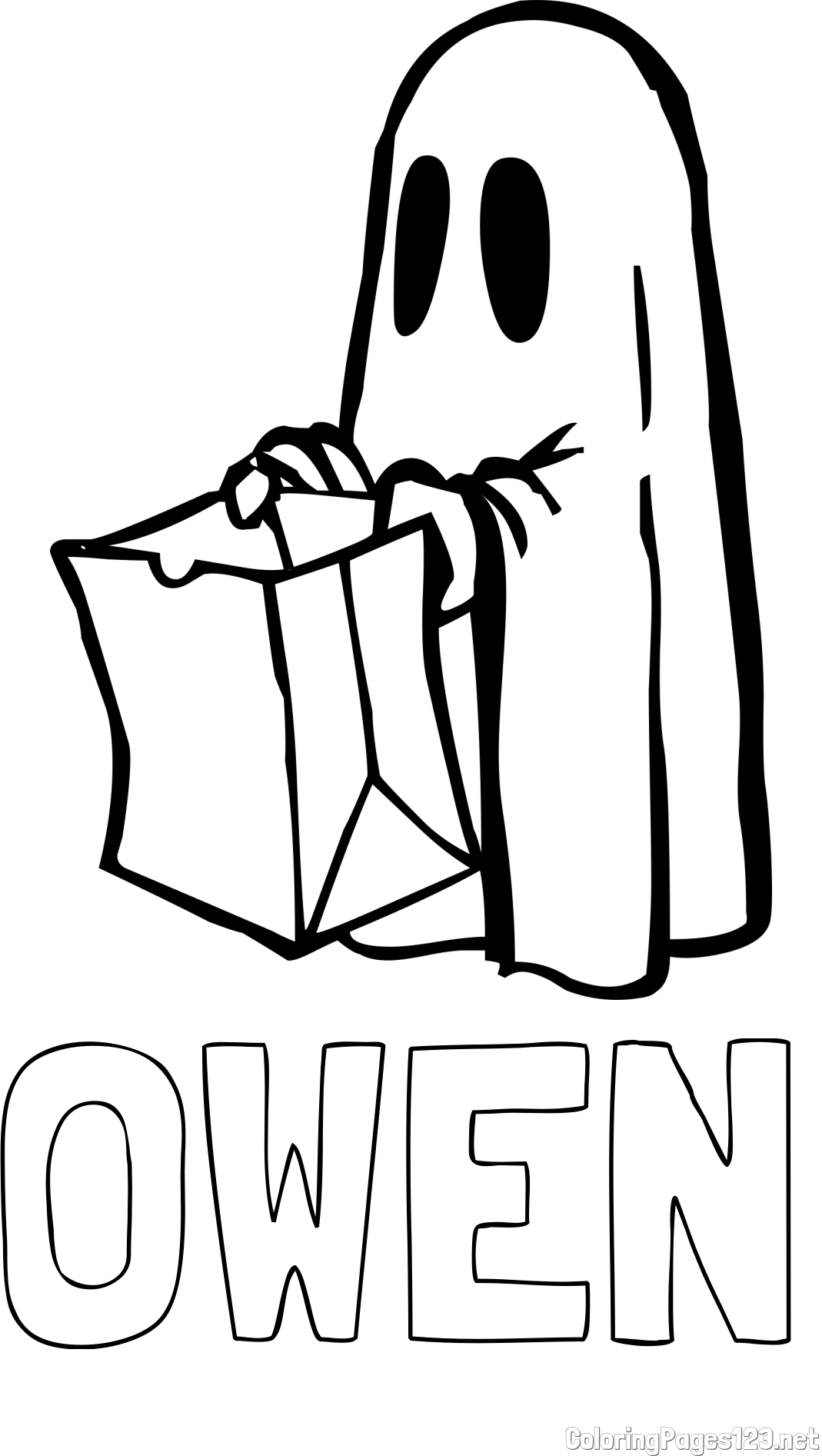 OWEN Coloring Page and Ghost with a Candy Bag Coloring Page
