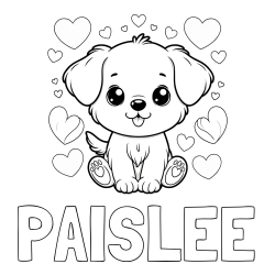 Online Created Coloring Page - PAISLEE Coloring Page and Coloring Page of a Cute Dog and Hearts