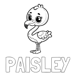 Online Created Coloring Page - PAISLEY Coloring Page alongside Coloring Page of an Adorable Flamingo with Big, Cute Eyes