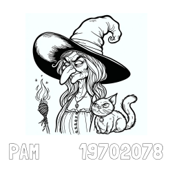 Online Created Coloring Page - PAM         1970-2078 Coloring Page and Coloring Page of an Evil Old Witch and a Cat