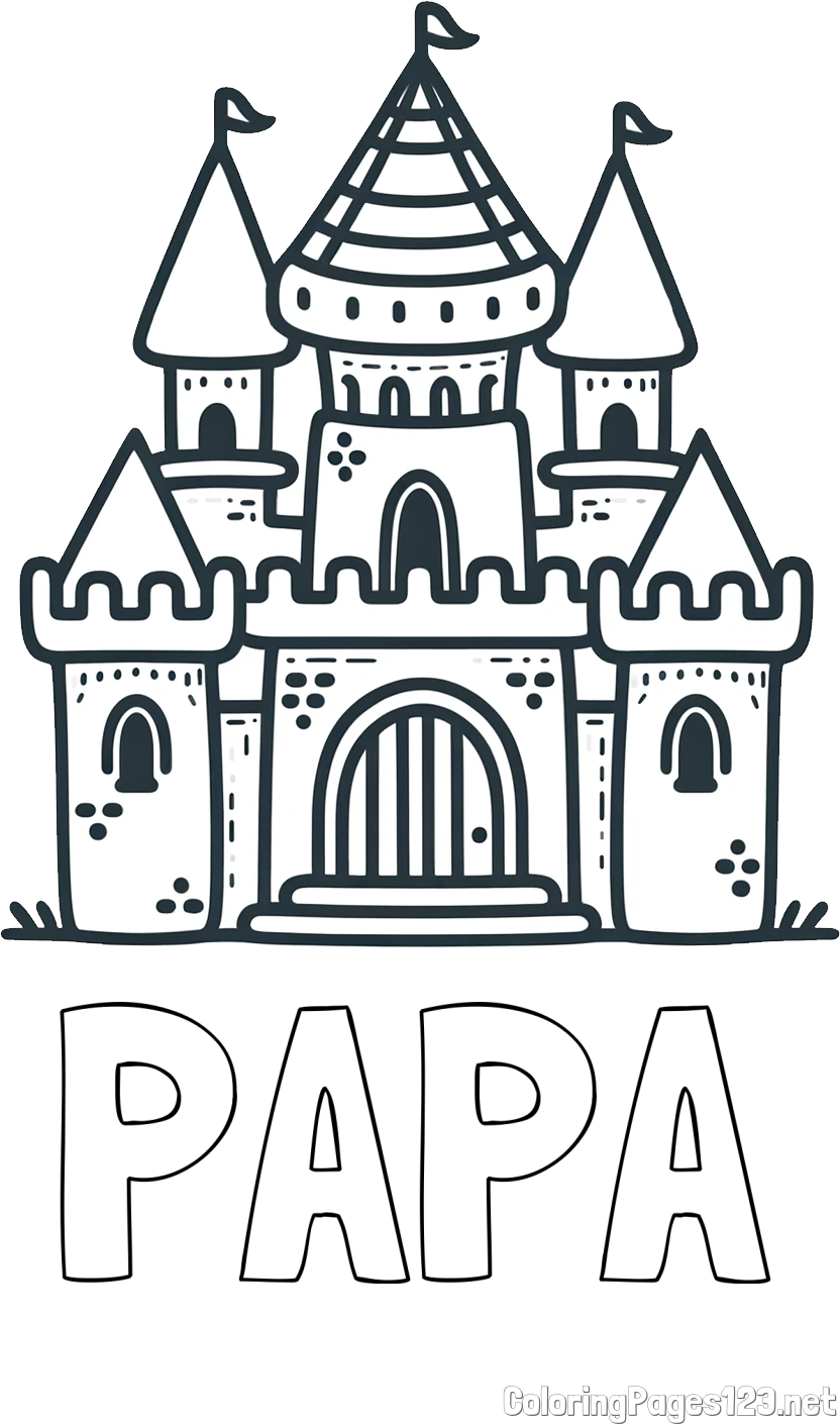 PAPA Coloring Page and Beautiful Castle Coloring Page for Kids
