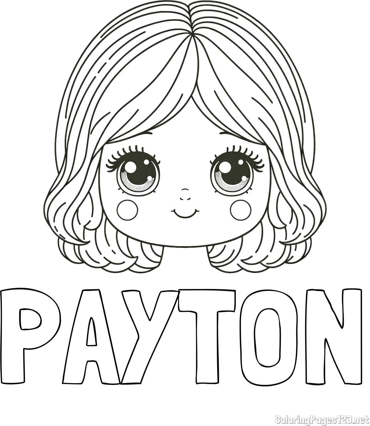 PAYTON Coloring Page and Cute Girl Face Coloring Page