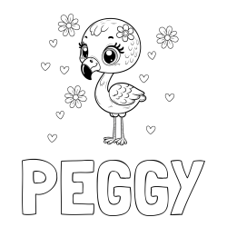 Online Created Coloring Page - PEGGY Coloring Page and Coloring Page of a Cute Flamingo with Flowers