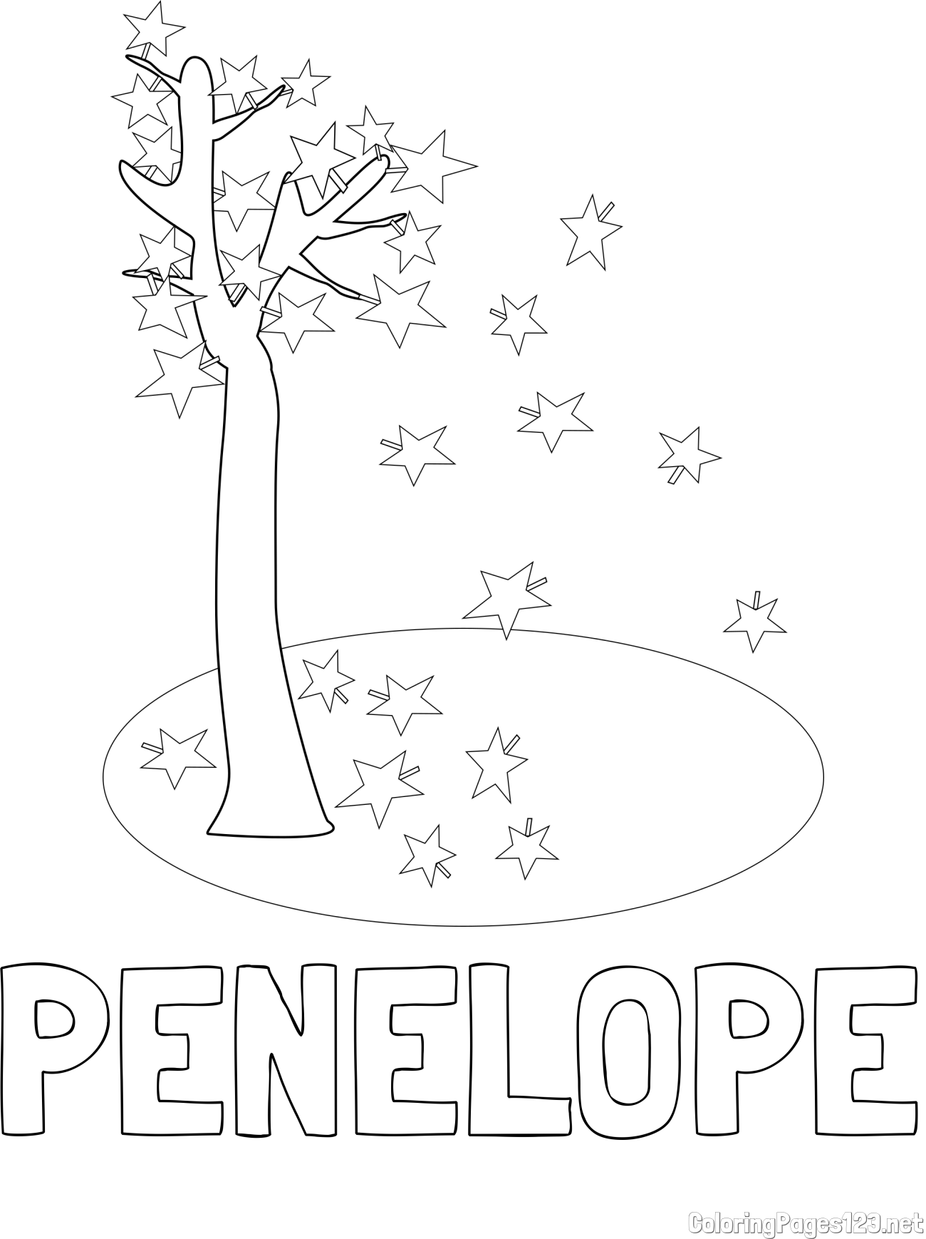 PENELOPE Coloring Page and Autumn Tree Coloring Page for Kids
