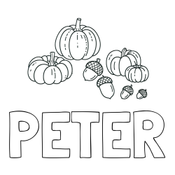 Online Created Coloring Page - PETER Coloring Page and Autumn Harvest Coloring Page - Acorns and Pumpkins