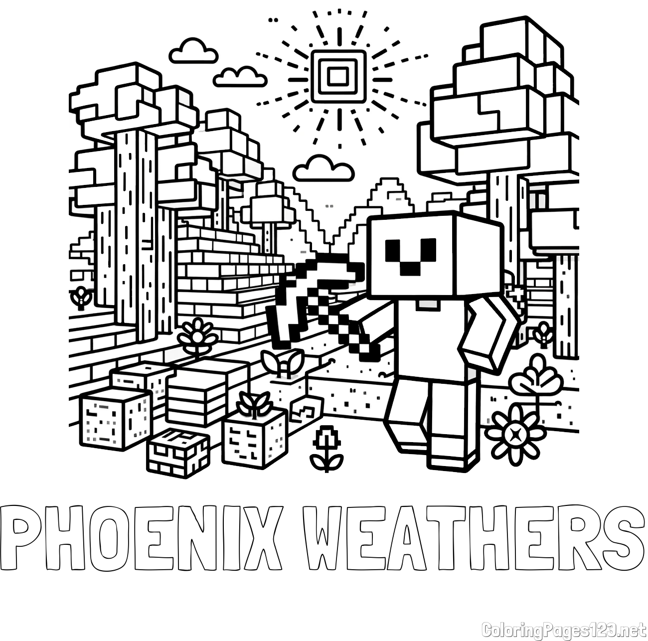 PHOENIX WEATHERS Coloring Page and Minecraft World Coloring Page