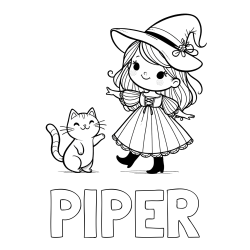 PIPER Coloring Page alongside Coloring Page of a Cute Witch and a Subordinate Cat