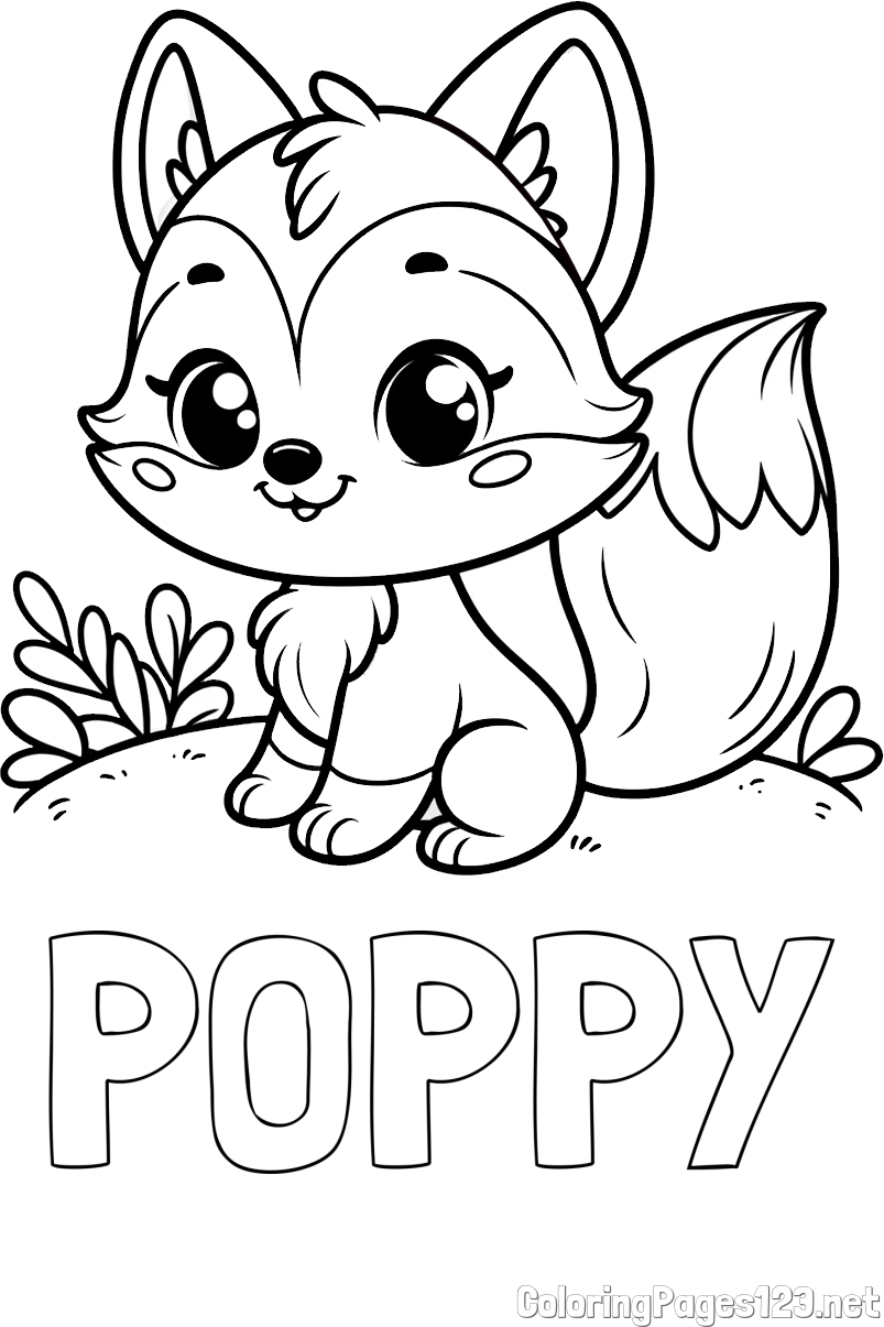 POPPY Coloring Page and Cute Fox Coloring Page