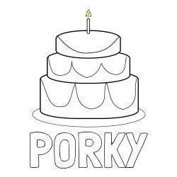 Online Created Coloring Page - PORKY Coloring Page and Big Birthday Cake Coloring Page
