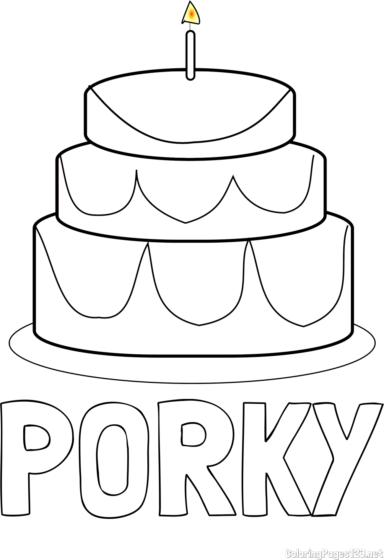 PORKY Coloring Page and Big Birthday Cake Coloring Page