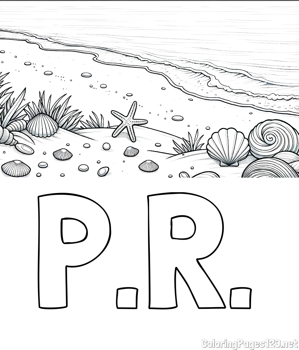 P.R. Coloring Page and Beautiful Seashore Coloring Page
