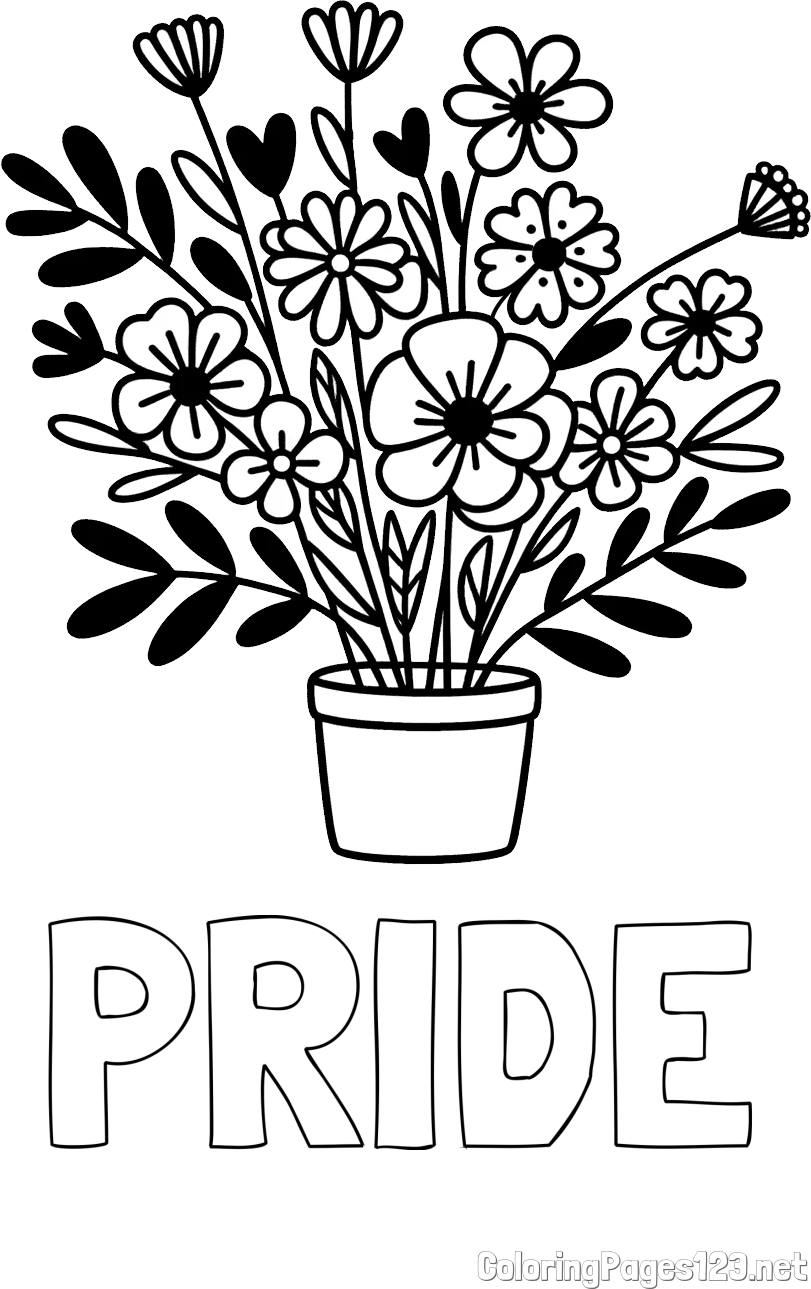 PRIDE Coloring Page and Easy Flower Bouquet Coloring Page