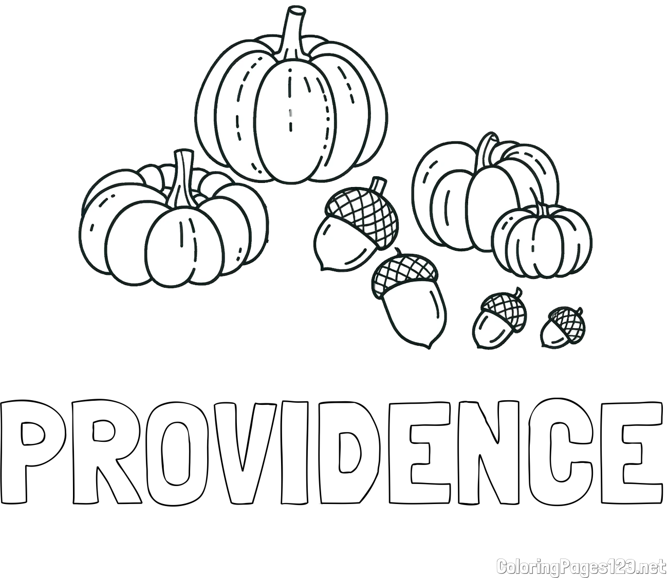 PROVIDENCE Coloring Page and Autumn Harvest Coloring Page - Acorns and Pumpkins