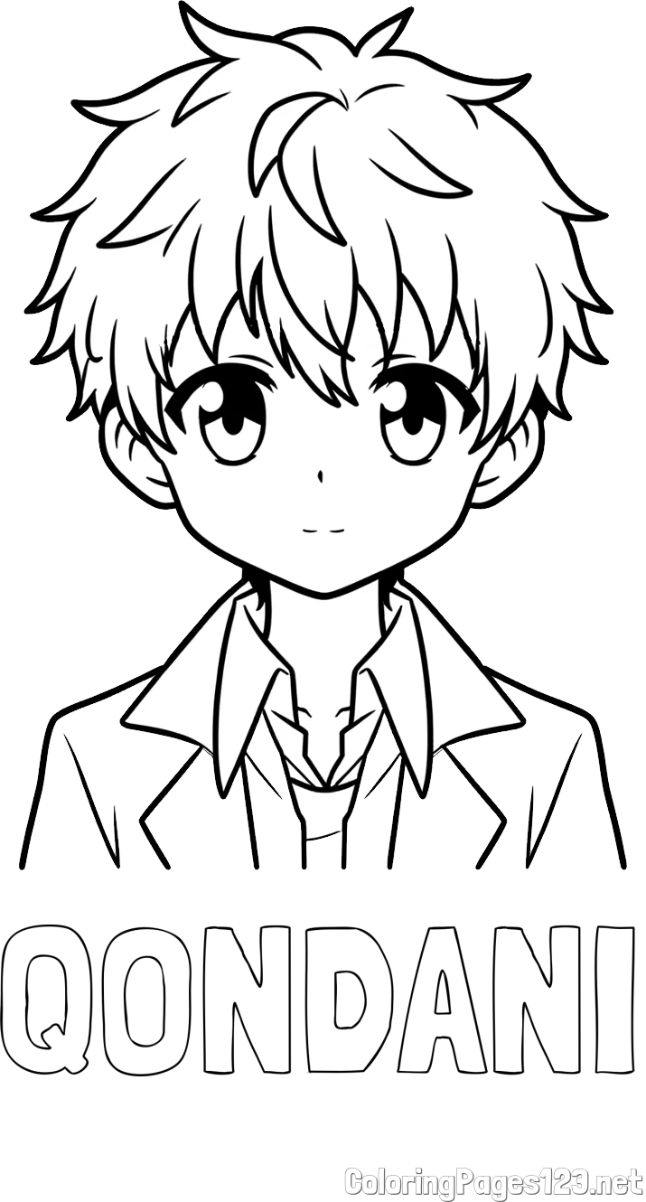 QONDANI Coloring Page and Coloring Page of a Cute Anime Boy