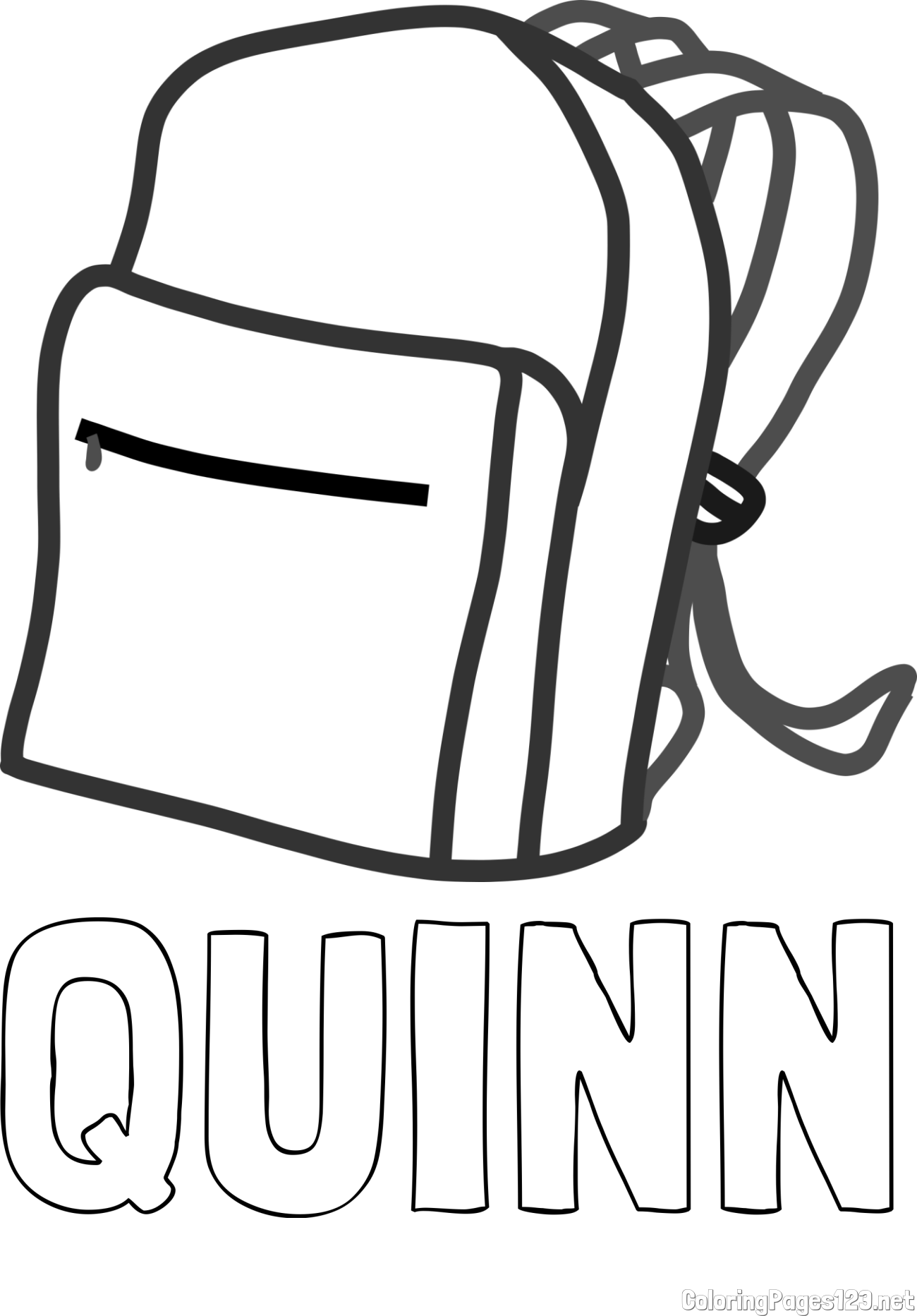 QUINN Coloring Page and School Backpack Coloring Page