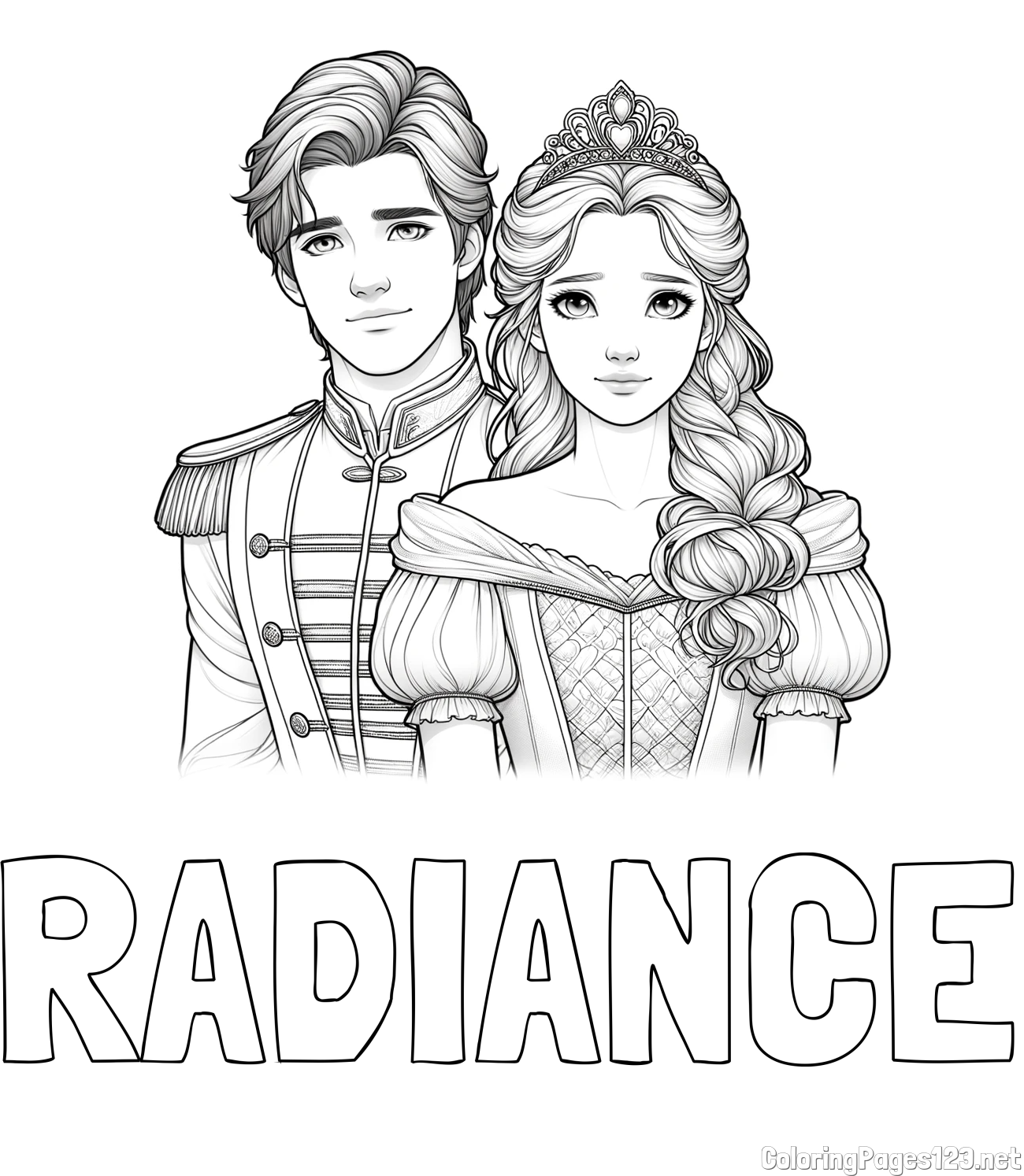RADIANCE Coloring Page and Coloring Page of a Prince and Princess