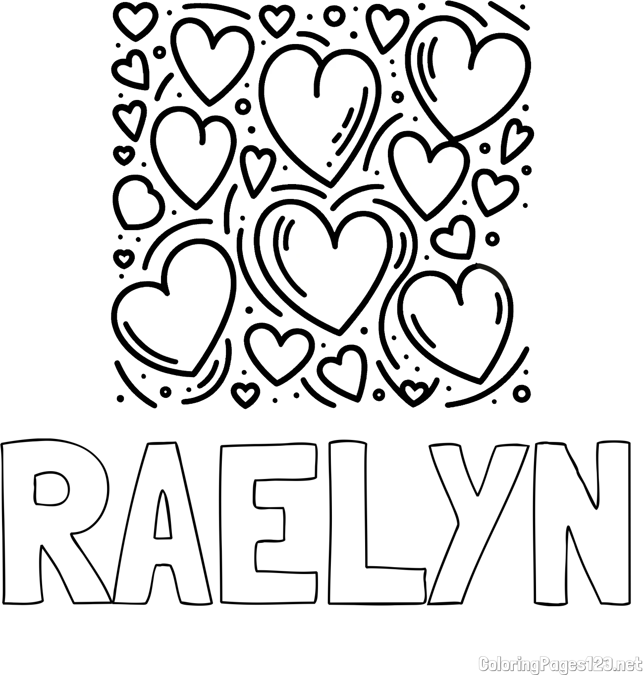 RAELYN Coloring Page alongside Free Printable Coloring Page of Hearts