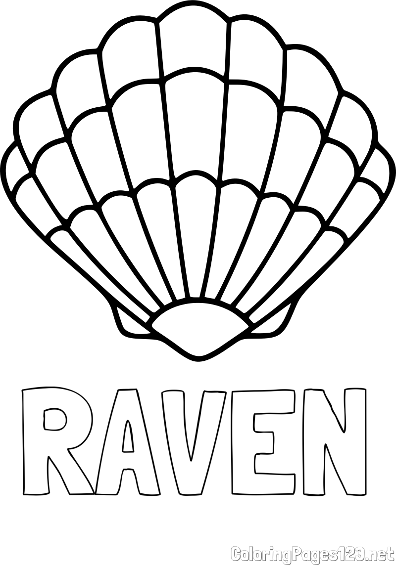 RAVEN Coloring Page and Easy Seashell Coloring Page