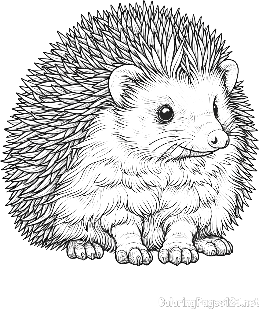Realistic Friendly Hedgehog Coloring Page