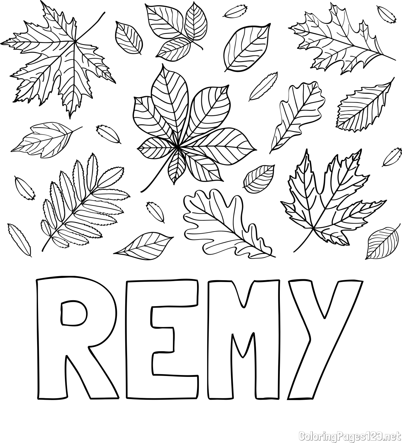 REMY Coloring Page and Autumn Leaves Coloring Page