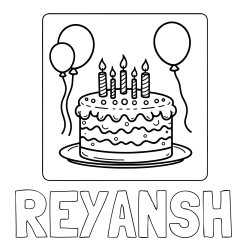 Online Created Coloring Page - REYANSH Coloring Page and 5th Birthday Cake Coloring Page