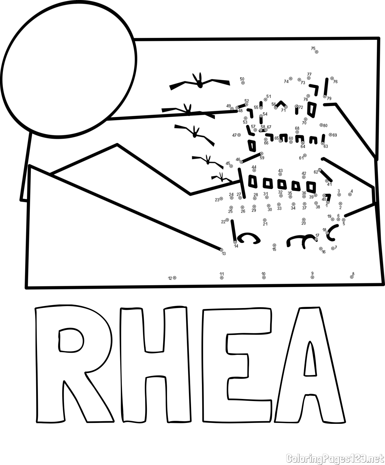 RHEA Coloring Page and Castle Connect the Dots Coloring Page