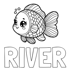 Online Created Coloring Page - RIVER Coloring Page and Coloring Page of a Cute Fish