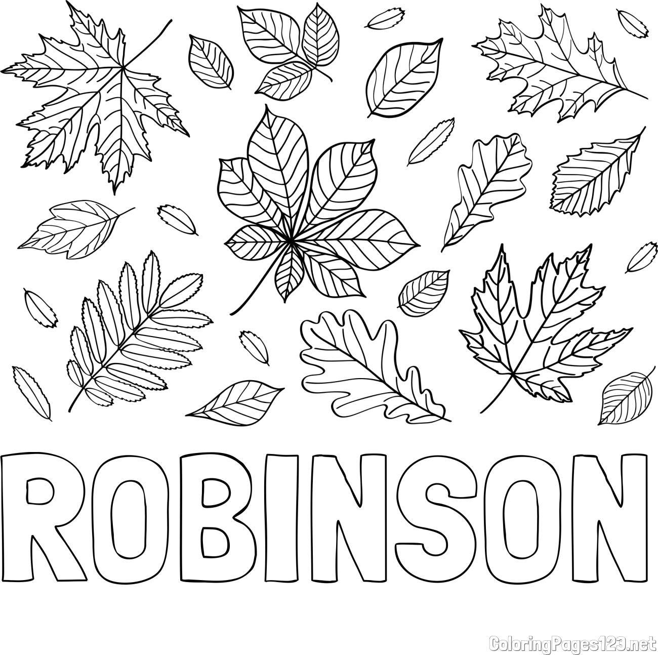 ROBINSON Coloring Page and Autumn Leaves Coloring Page